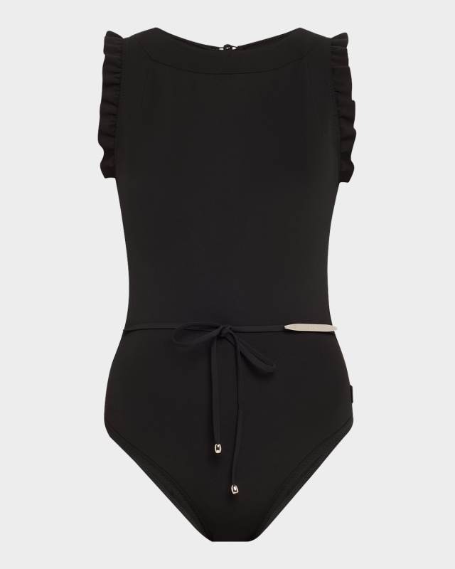Ruffle Belted One-Piece Swimsuit